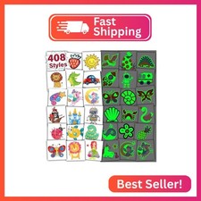 Partywind 408 PCS Temporary Tattoos for Kids, Glow and Glitter Fake Tattoo Stick