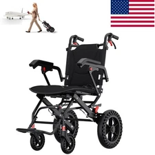 Portable Lightweight Travel Chair Foldable Transport Wheelchair 18" Seat Width