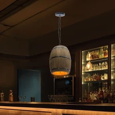 Hanging Light Wine Wood Barrel Pendant Light Fixture Ceiling Lamp Bar Cafe Light