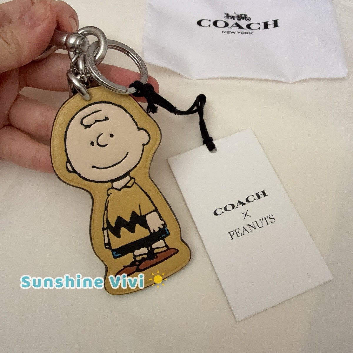 Coach X Peanuts Charlie Brown FRANKLIN Leather Key Chain Bag Charm