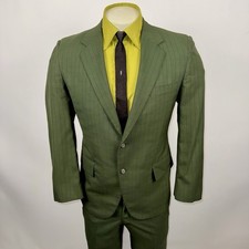 1960s Curlee Suit Mens 39 Short Jacket 29 27 Pants Wool Green Vtg 60s Madmen MCM