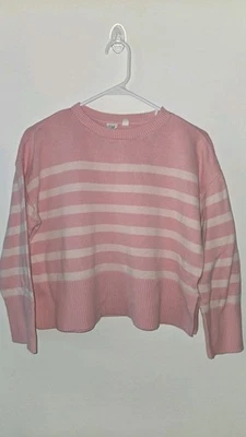 GAP Kids Girls Sweater XL 12-13 Pink White Striped Knit 100% Cotton Pullover - Image 1 of 4