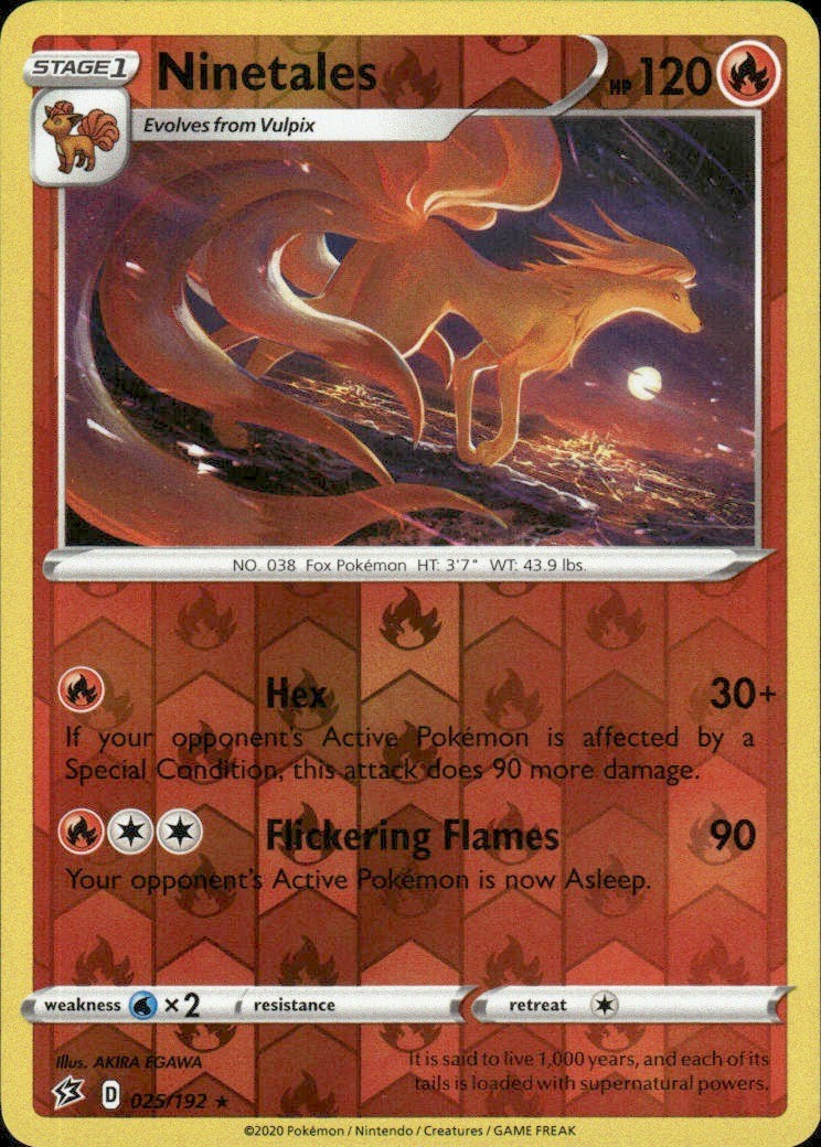 NINETALES 025/192 REBEL CLASH RARE REVERSE HOLO POKEMON AKIRA EGAWA
