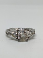 Vintage Sterling Silver 925 Cushion Three CZ Ring Size 9