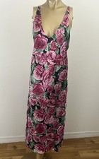 Vtg Frederick's Hollywood Women's M Satin Maxi Slip Dress Floral Romantic Fairy