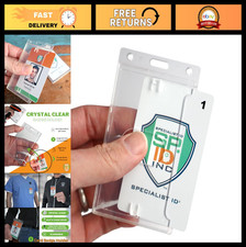 10 Pack Heavy Duty Vertical ID Badge Holders - Rigid Clear Plastic Card Protecto