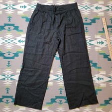 Athleta Womens Retreat Linen High Rise Wide Leg Pants Black Drawstring Size L