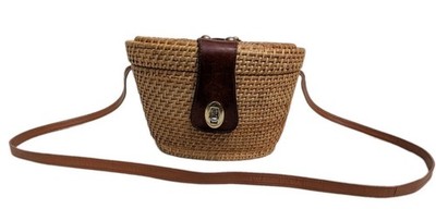 Rare Vtg Mid Centry ETIENNE AIGNER Woven Wicker Leather Box Bag Handbag Basket 