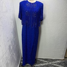Royal Blue Heavily Beaded Evening Gown Front Split Formal Maxi Dress Wedding