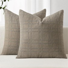 MIULEE Decorative Linen Check Throw Pillow Covers 20x20 Farmhouse Vintage Set of