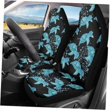 HUGS IDEA Automotive Seat Covers Full Set of 2 Car Seat Cushion Blue Sea Turtle