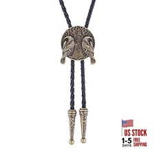 Vintage Bolo Tie for Men Women Western Cowboy Brass Viking Raven Bolo Tie