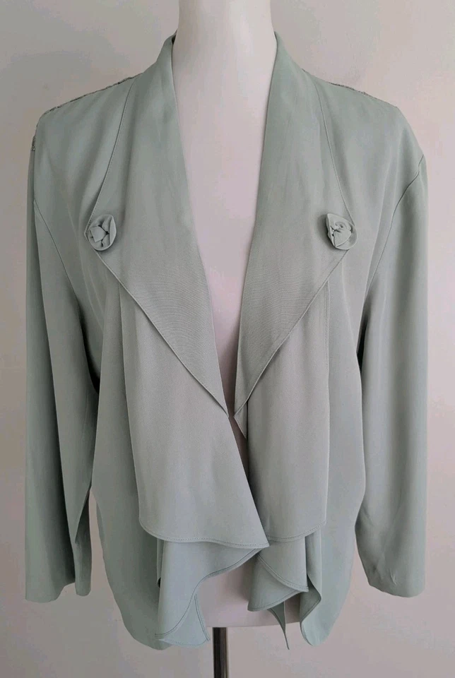 Chaqueta De Colección Wild Rose Rayón Battenburg Encaje Espalda Boho Retro Hada Verde Salvia Foto 2 de 4