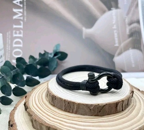 Pulsera de cuerda trenzada negra para hombre/adolescente cierre en U "To My Son" tarjeta de cita de amor EE. UU. - Imagen 7 de 9