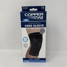 Copper Fit Ice Knee Compression Sleeve Infused Menthol S/M 12”-16” (Black )