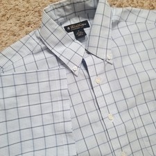 Brooks Brothers Button Down Shirt Mens M Blue White Windowpane Non-Iron Cotton