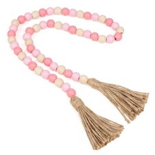 Valentine Wood Bead Garland with Tassel, 39 Inch Rustic Farmhouse Beads Decor,