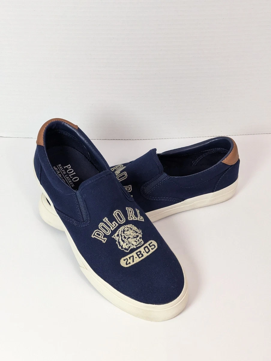 Ralph Lauren POLO THOMPSON3 slip-on shoes in navy with a P patch 13D Ralph Lauren | Shoes | Polo By Ralph Lauren Blue Faxon Low  main image 4