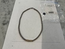 Lagos 16” sterling silver and 18k mini caviar necklace with pave diamond bar