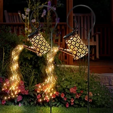 2 Pack Solar Watering Can with Lights,Solar Outdoor Garden Decor Waterproof Hang
