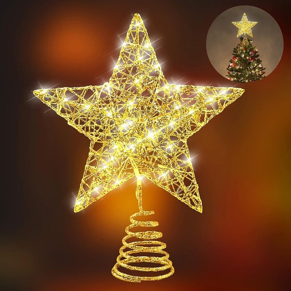 Weihnachtsbaumspitze Stern 20LED Gold Leuchtend Tannenbaum Deko Weihnachten-image