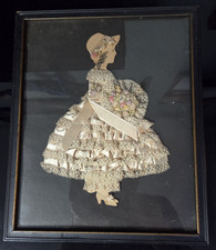 Antique VTG Ivory "Lace & Ribbon Girl" Art Paper Doll 9.5 x 12 Vintage Framed 