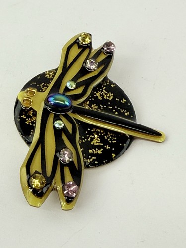 2002 Designs by Lucinda Libelle schwarz gold Glitzer Brosche handsigniert & datiert - Bild 6 von 13