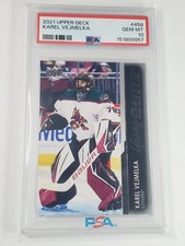 Karel Vejmelka PSA 10 Gem Mint 2021-22 Upper Deck Young Guns Rookie #458 card RC. rookie card picture