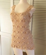 Vintage Crochet Tank Top Peachy BOHO Cottagecore Hippie Women Medium