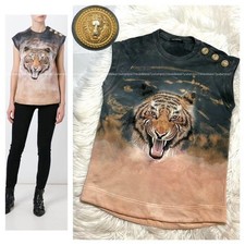 USED EXCELLENT CONDITION BALMAIN TIGER SLEEVELESS SWEATSHIRT, SIZE 36 VERYGOOD