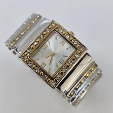 Women's Analog Cuff Watch 30MM Gray Dial Two Tone Bracelet Band 5.5" NEW Battery