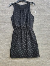 Gap Shiny Polka Dot Sheath Dress Womens Size M Black Sleeveless Knee Length 