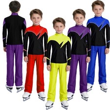 Kids Boys Outfit Back Invisible Zipper Sets Color Block Costume Top Long Sleeve