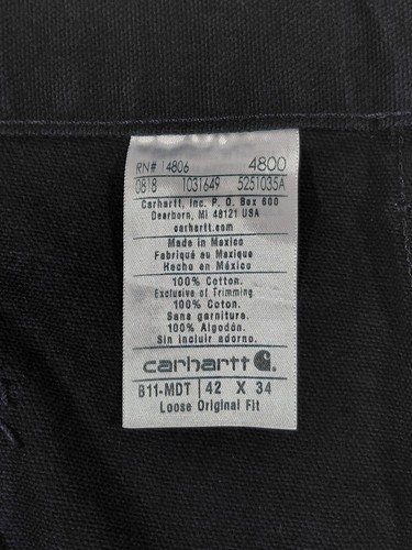 Carhartt Loose Original Fit Washed Duck Work Dungarees Men's 42x34 Blue - Picture 6 of 10