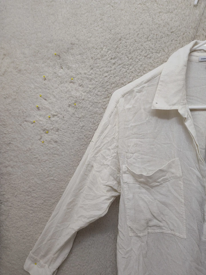 Camisa túnica James Perse para mujer grande blanca mezcla de lana bolsillos manga larga Foto 2 de 4