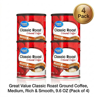 (4Pack) Great Value Classic Roast Ground Naturally Caffeinated Coffee, 9.6 oz