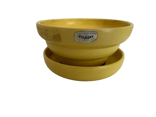 Vintage Haeger USA Yellow Pottery Pedestal Vase Planter Marked 3821