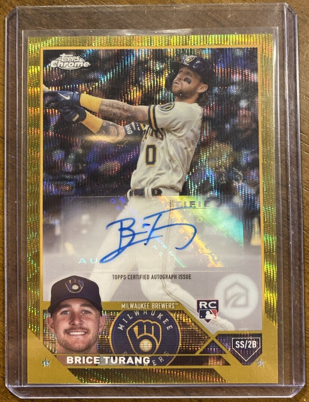 2023 Topps Chrome Update Brice Turang RC Gold Wave Auto /50 #AC-BTU