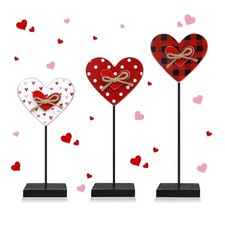 3PCS Valentines Day Decorations Wooden Heart Sign, Rustic Farmhouse