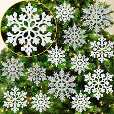 White and Silver Christmas Snowflake Ornaments- 36Pcs Plastic Glitter Hanging Sn