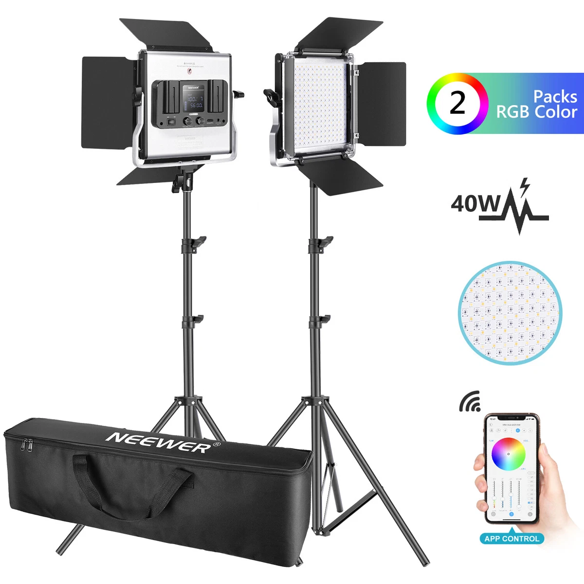 Neewer 660 RGB LED 2-Light Kit with Stands and Softboxes