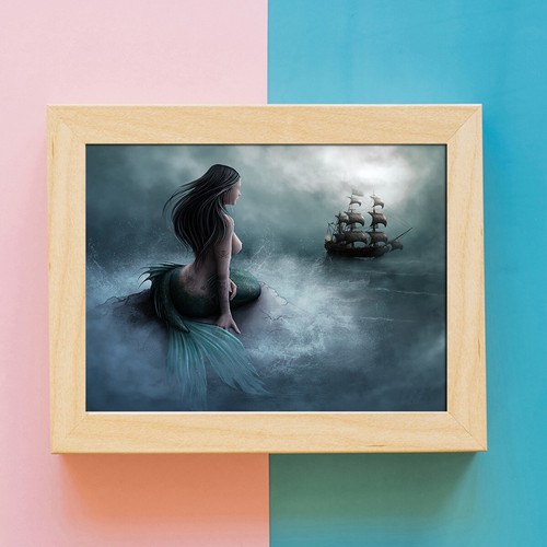Modern Painting Home Wall Decor Mermaid and Pirate Ship Canvas Art Print 20x26 - Picture 3 of 8