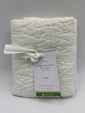 Pottery Barn Belgian Flax Linen Floral Stitch Sham Standard Classic Ivory G800-3