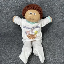 Vintage 1982 Cabbage Patch Doll Boy Plush Toy Brown Hair Looney Tunes Clothes
