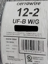 Cerrowire 12/2C+G CerroMax UF-B Direct Burial Underground Feeder Cable /25ft