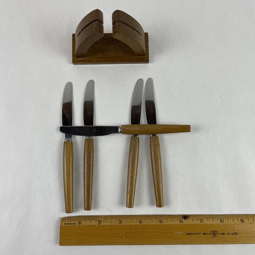 Karlsson & Nilsson KN Rostfri Sweden Cocktail Knife Set, 5 Knives + Holder, MCM - Picture 11 of 24