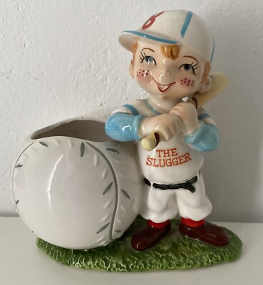 Vintage Lefton The Slugger Baseball Junge Spieler, Keramik Pflanzgefäß - GEBRAUCHT.