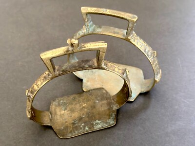 Pair of 17th C Antique Afghan Warrior Stirrups Brass W Detail