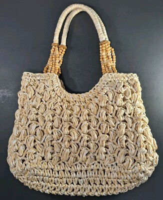Cappelli Straworld Straw Purse Bag With Beaded Handles