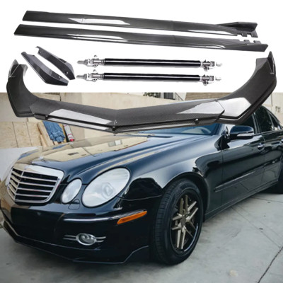 Carbon Fiber Front Bumper Lip Spoiler & Side Skirt For Mercedes-Benz E200 E